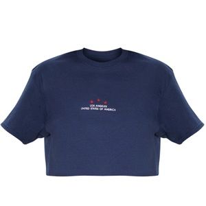 Los Angeles USA Embroidered Slogan Crop T Shirt